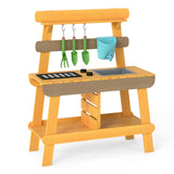 Cocina de Barro para Exteriores para Niños, Juguete de Cocina de Madera para Niños y Niñas de 3 a 8 Años - Amarilla