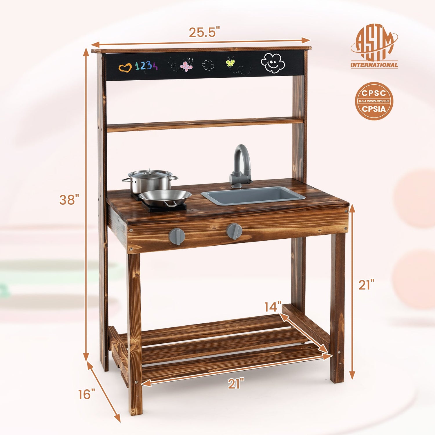Cocina de barro exterior para niños con grifo giratorio y fregadero extraíble - Natural