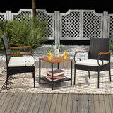 Set of 2/4 Outdoor PE Wicker Chair with Acacia Wood Armrests
