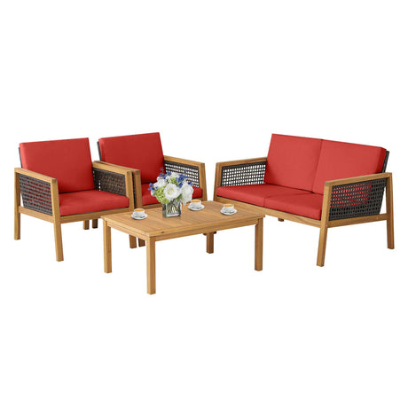 Juego de muebles de ratán para patio de 4 piezas con cojines extraíbles