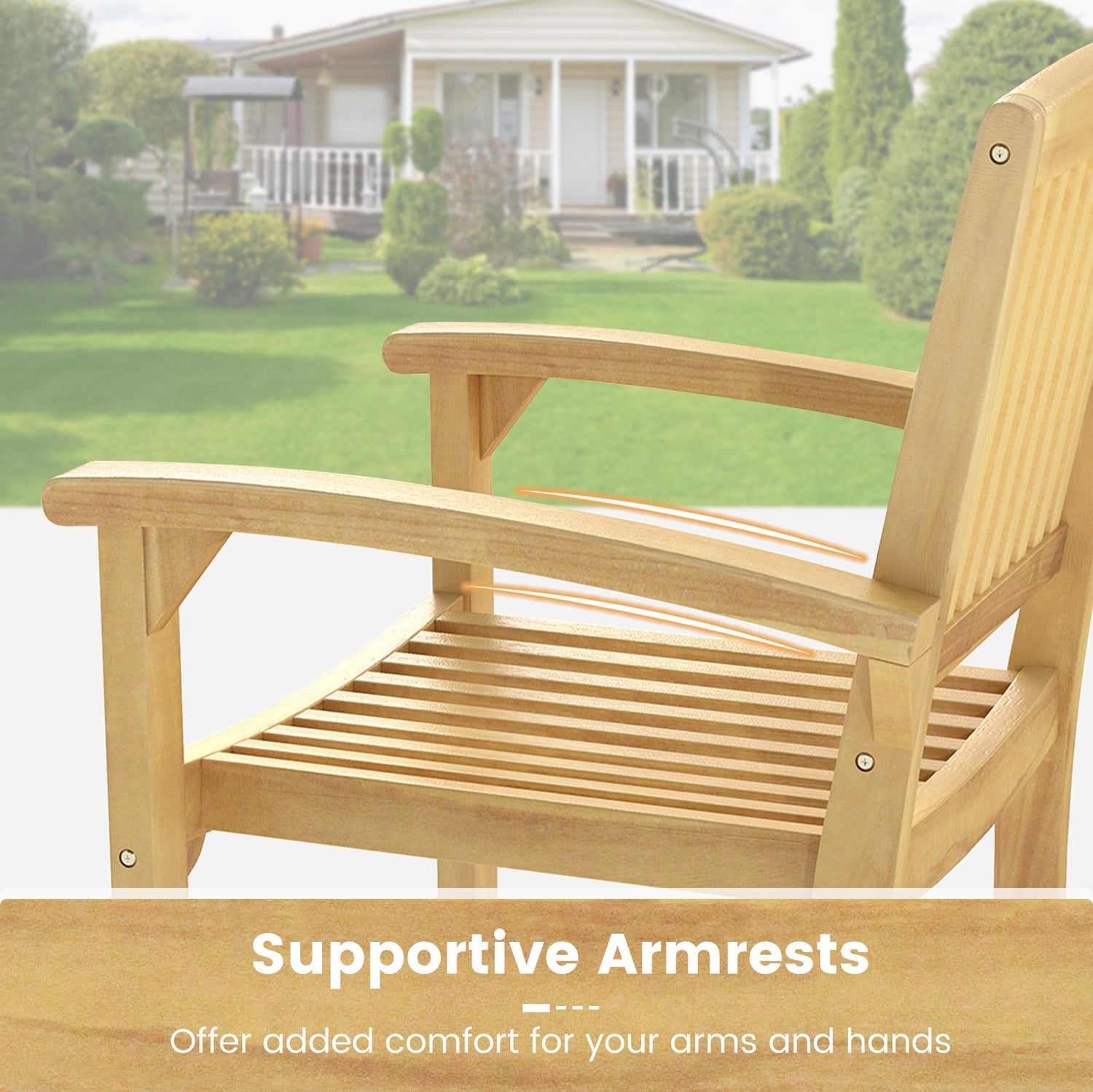 Silla de patio exterior con asiento de listones y asiento curvado