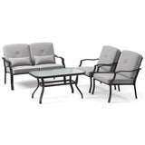 4 Pieces Outdoor Conversation Set with Seat Back Cushions and Waist Pillows