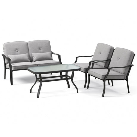 4 Pieces Outdoor Conversation Set with Seat Back Cushions and Waist Pillows