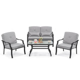 4 Pieces Outdoor Conversation Set with Seat Back Cushions and Waist Pillows