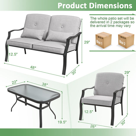 4 Pieces Outdoor Conversation Set with Seat Back Cushions and Waist Pillows