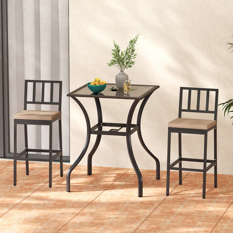 Mesa cuadrada de patio exterior de 28.5 pulgadas con tapa de vidrio y borde de ratán