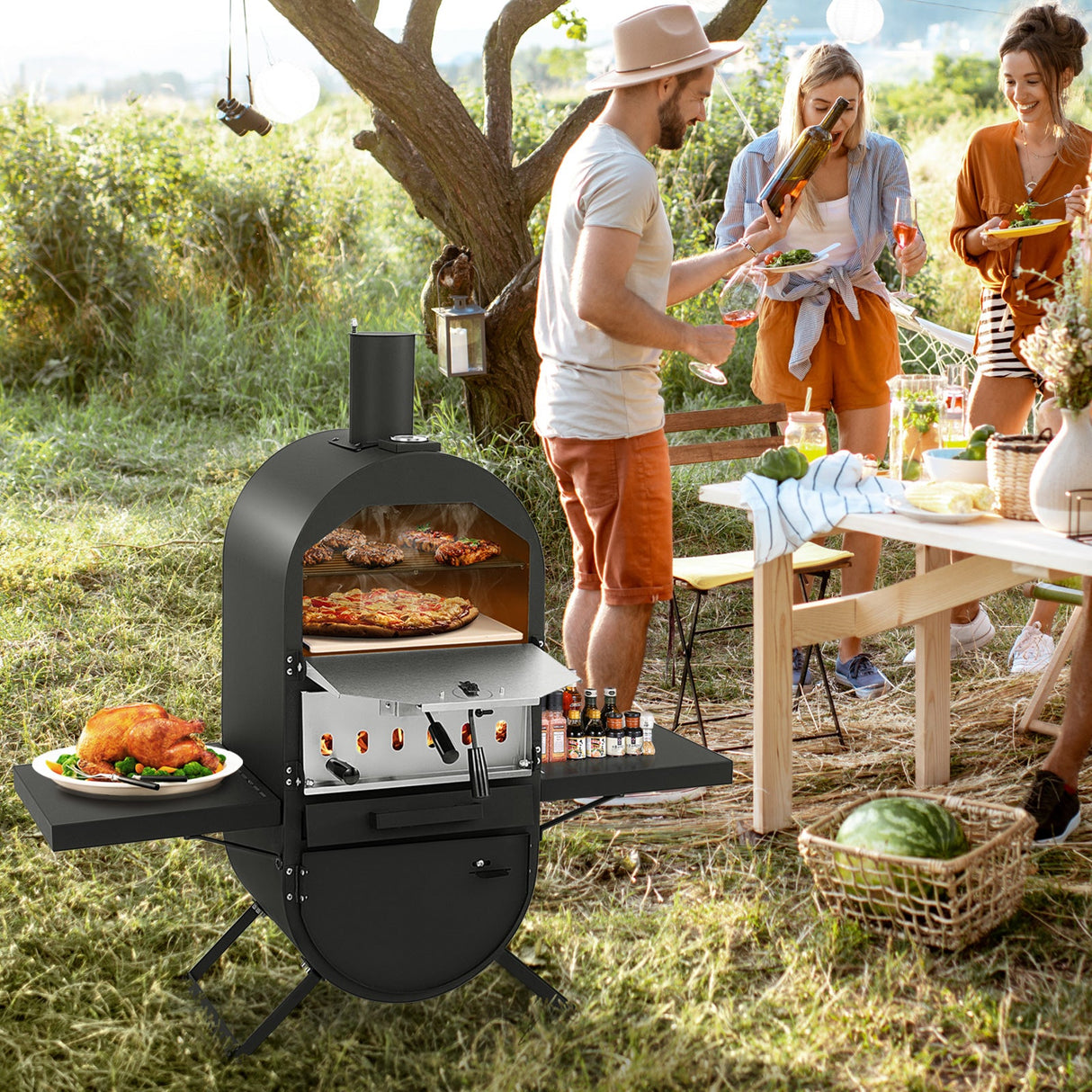 Horno de Pizza Exterior con Cubierta de Tela Oxford 600D Piedra para Pizza de 12 Pulgadas y Parrilla de Cocción