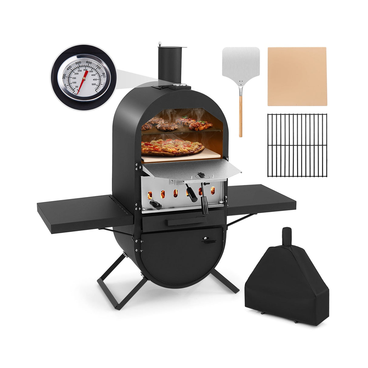 Horno de Pizza Exterior con Cubierta de Tela Oxford 600D Piedra para Pizza de 12 Pulgadas y Parrilla de Cocción