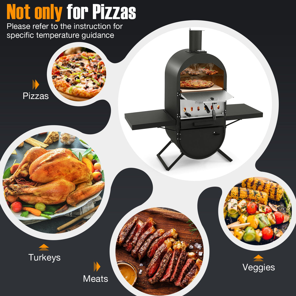 Horno de Pizza Exterior con Cubierta de Tela Oxford 600D Piedra para Pizza de 12 Pulgadas y Parrilla de Cocción