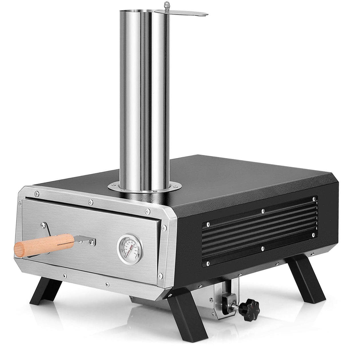 Horno de pizza portátil para exteriores, estufa de pizza de pellets de madera con piedra de pizza giratoria redonda de 12 pulgadas