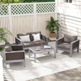 Mesa de centro rectangular para exteriores con tablero de cristal templado para piscina de jardín - Gris