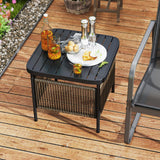 Outdoor Side Table with Umbrella Hole and Storage Shelf