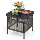 Outdoor Side Table with Umbrella Hole and Storage Shelf