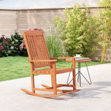 Mecedora de exterior de madera maciza con respaldo alto y asiento de lamas