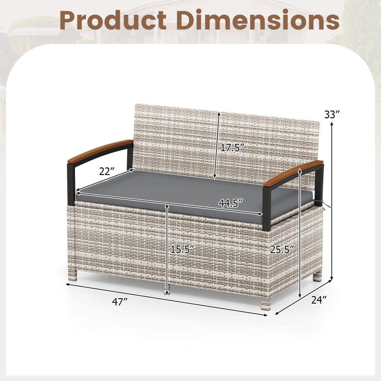 Outdoor Storage Bench Deck Box Patio Furniture with Cushion-White