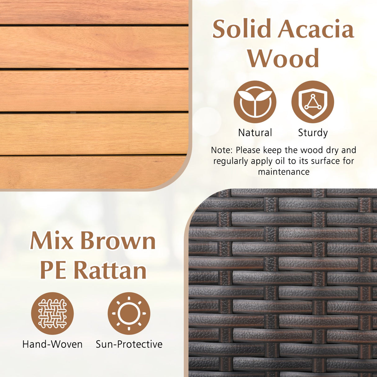 Armario de almacenamiento para exteriores con cubierta superior de madera de acacia y ruedas con cierre