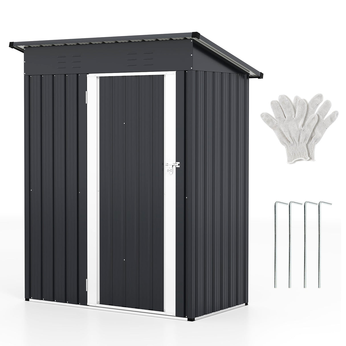 Cobertizo de almacenamiento exterior de 1,5 x 0,9 metros con techo inclinado y puerta con cerradura - Gris