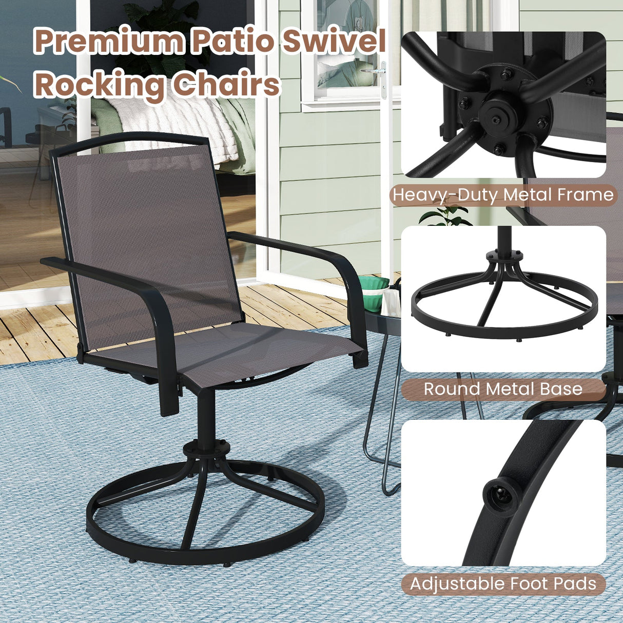 Juego de 2 sillas giratorias de exterior con respaldo alto y asiento transpirable