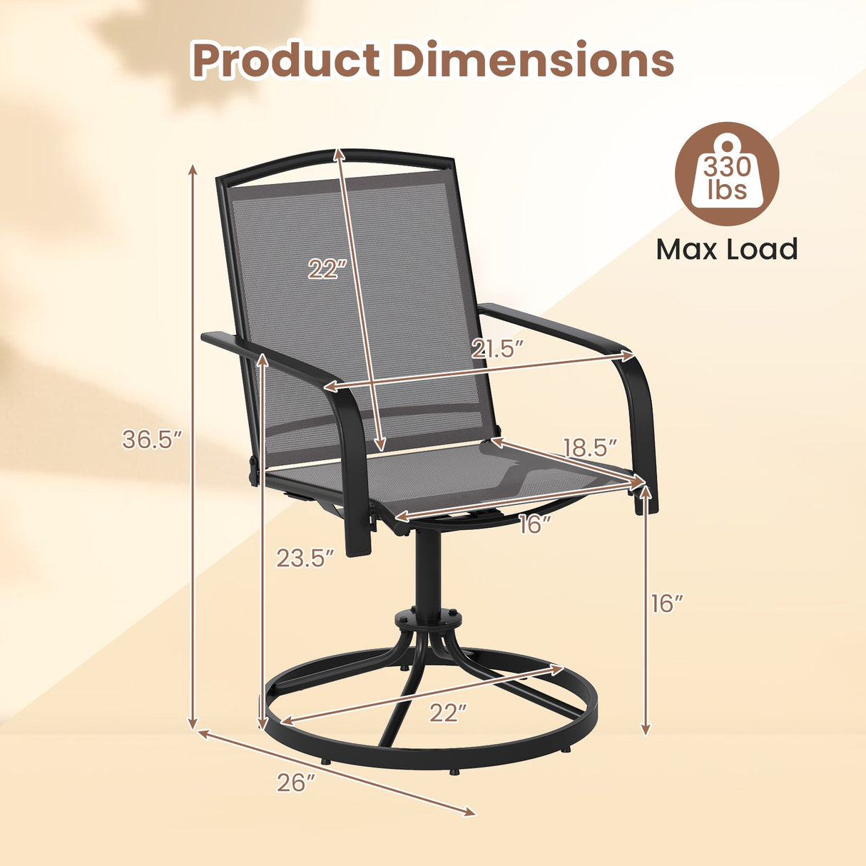 Juego de 2 sillas giratorias de exterior con respaldo alto y asiento transpirable
