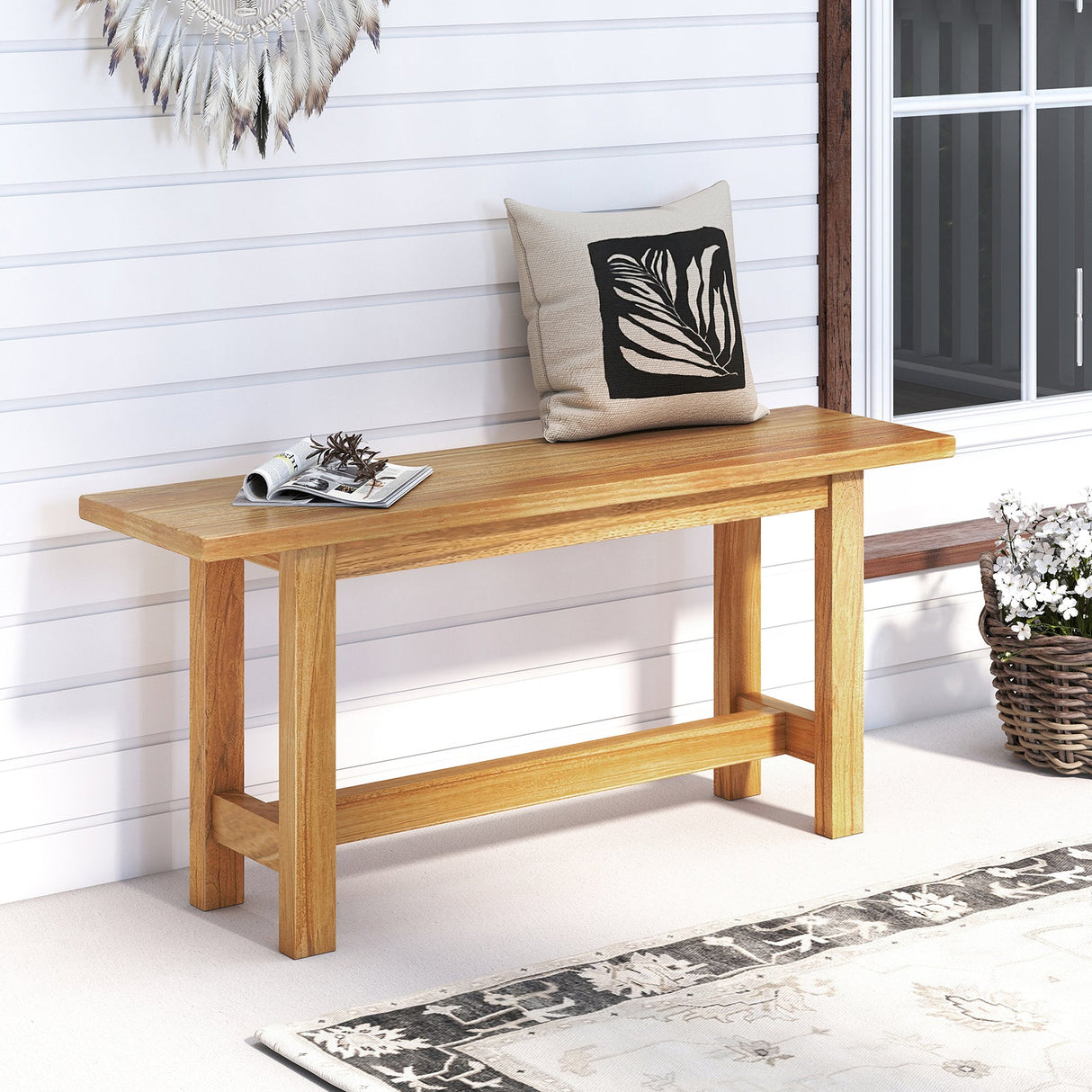 Banco de teca para exterior, ideal para porches, patios y piscinas