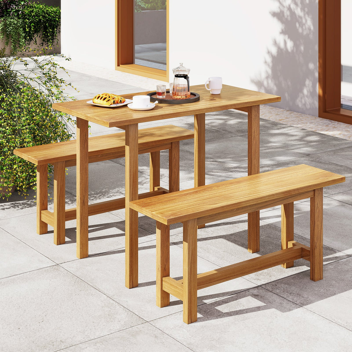 Banco de teca para exterior, ideal para porches, patios y piscinas