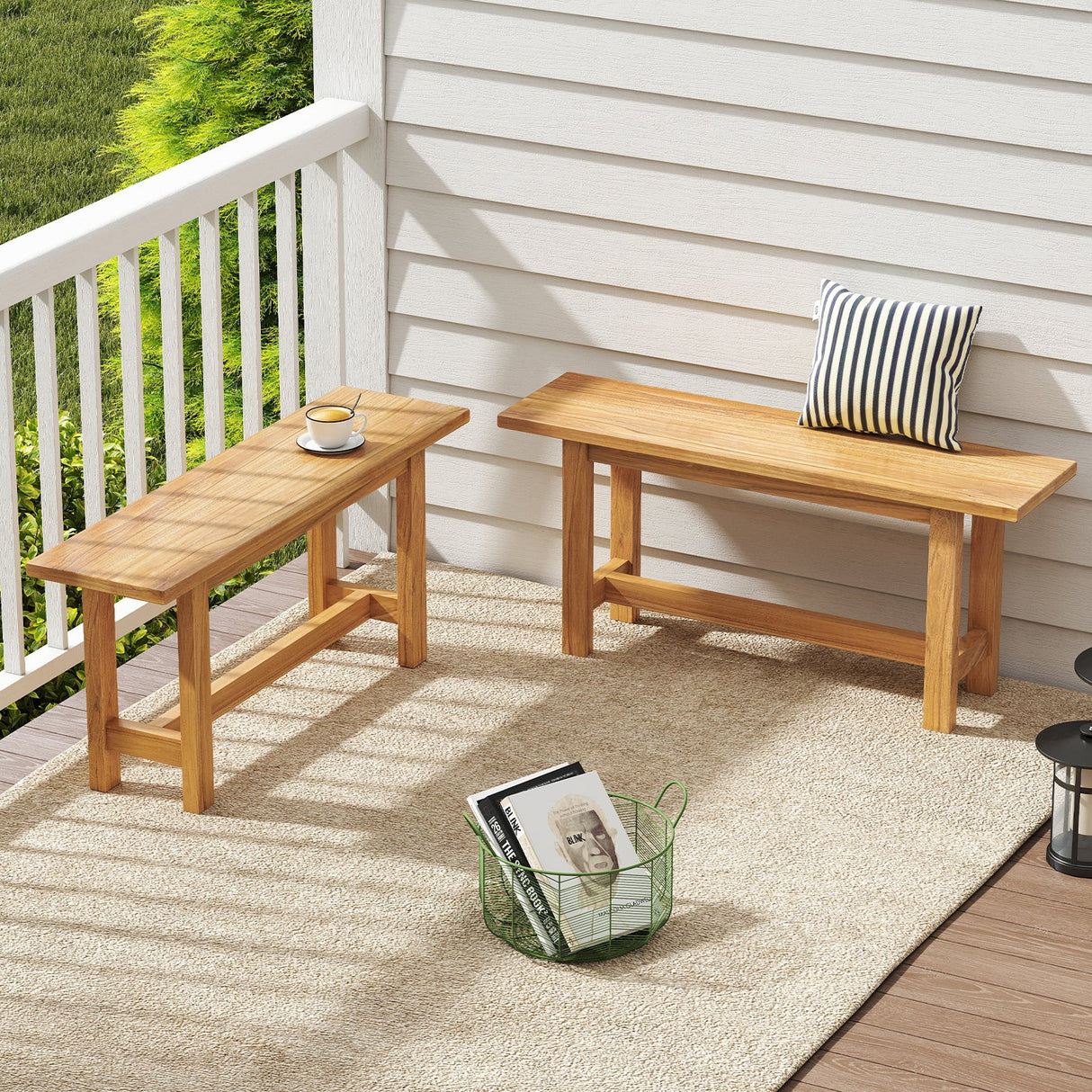 Banco de teca para exterior, ideal para porches, patios y piscinas