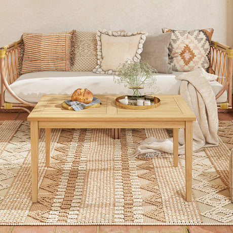 Mesa de centro de madera de teca para exterior de 20 x 35.5 pulgadas con tablero de listones para balcón