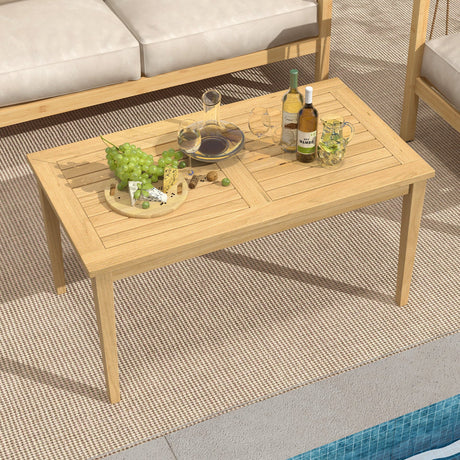 Mesa de centro de madera de teca para exterior de 20 x 35.5 pulgadas con tablero de listones para balcón