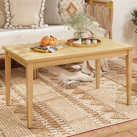Mesa de centro de madera de teca para exterior de 20 x 35.5 pulgadas con tablero de listones para balcón