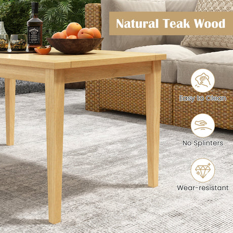 Mesa de centro de madera de teca para exterior de 20 x 35.5 pulgadas con tablero de listones para balcón