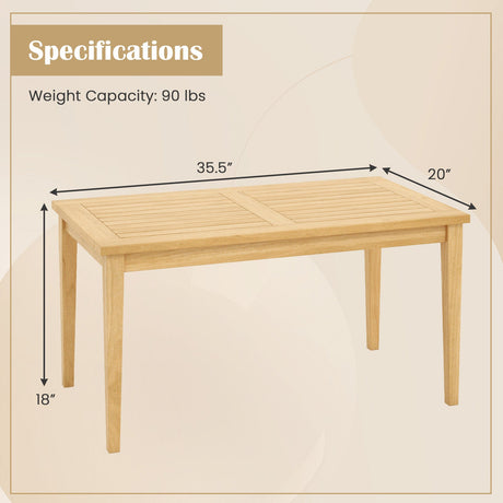 Mesa de centro de madera de teca para exterior de 20 x 35.5 pulgadas con tablero de listones para balcón