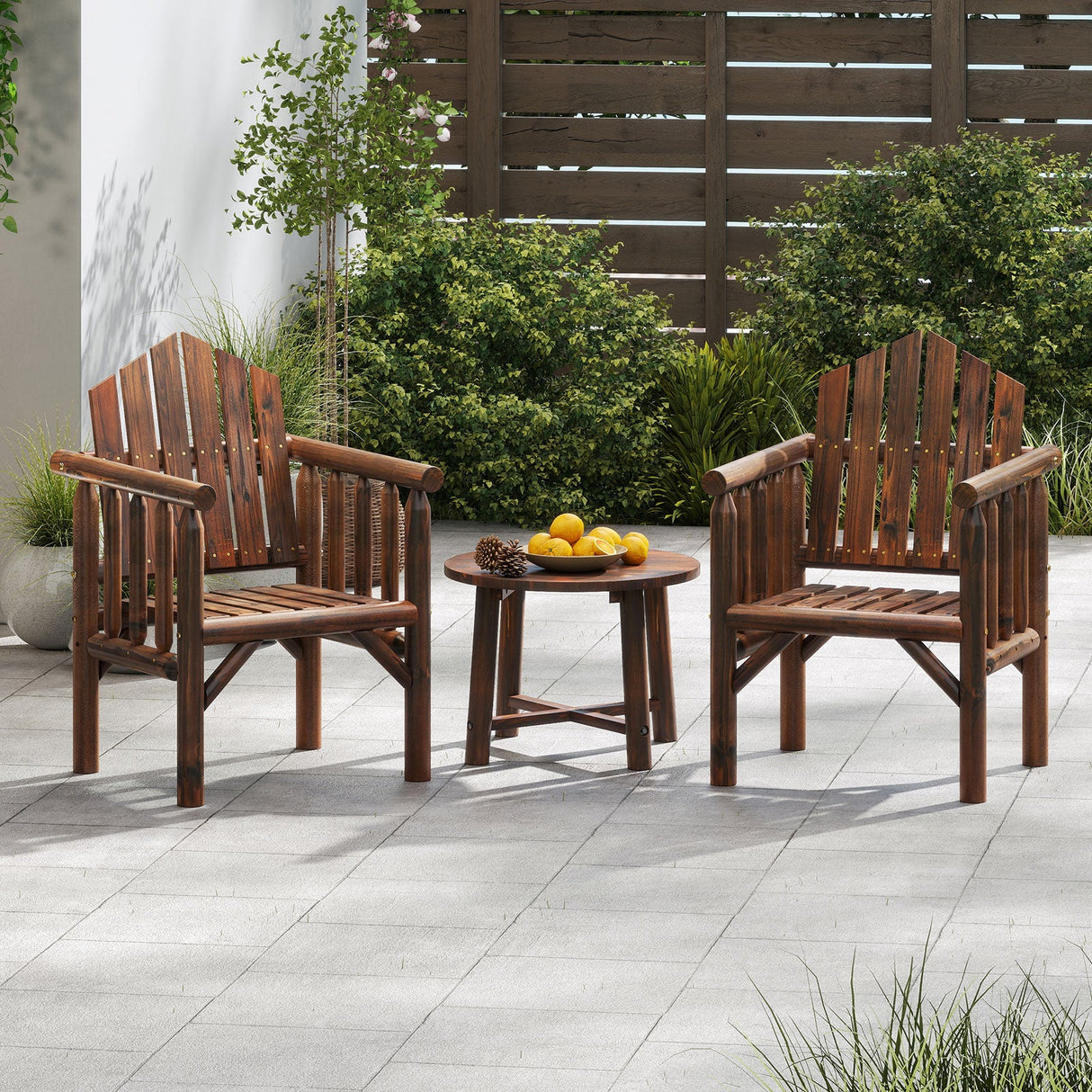 Outdoor Wood Armchair Wooden Patio Dining Chair with Armrests
