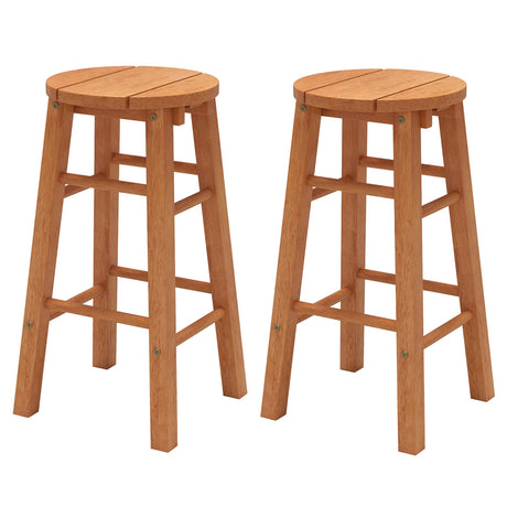 Juego de 2 taburetes de bar de madera para exteriores de 24 pulgadas con asiento redondo y reposapiés