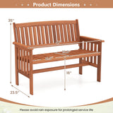 Outdoor Wood Garden Bench 2-Person Patio Park Bench with Backrest Armrests and Slatted Seat