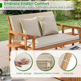 Outdoor Wooden Daybed with 4-Level Backrest and Removable Cushions-White