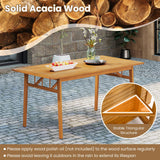 Mesa de comedor de madera para exteriores con orificio para sombrilla y base estable
