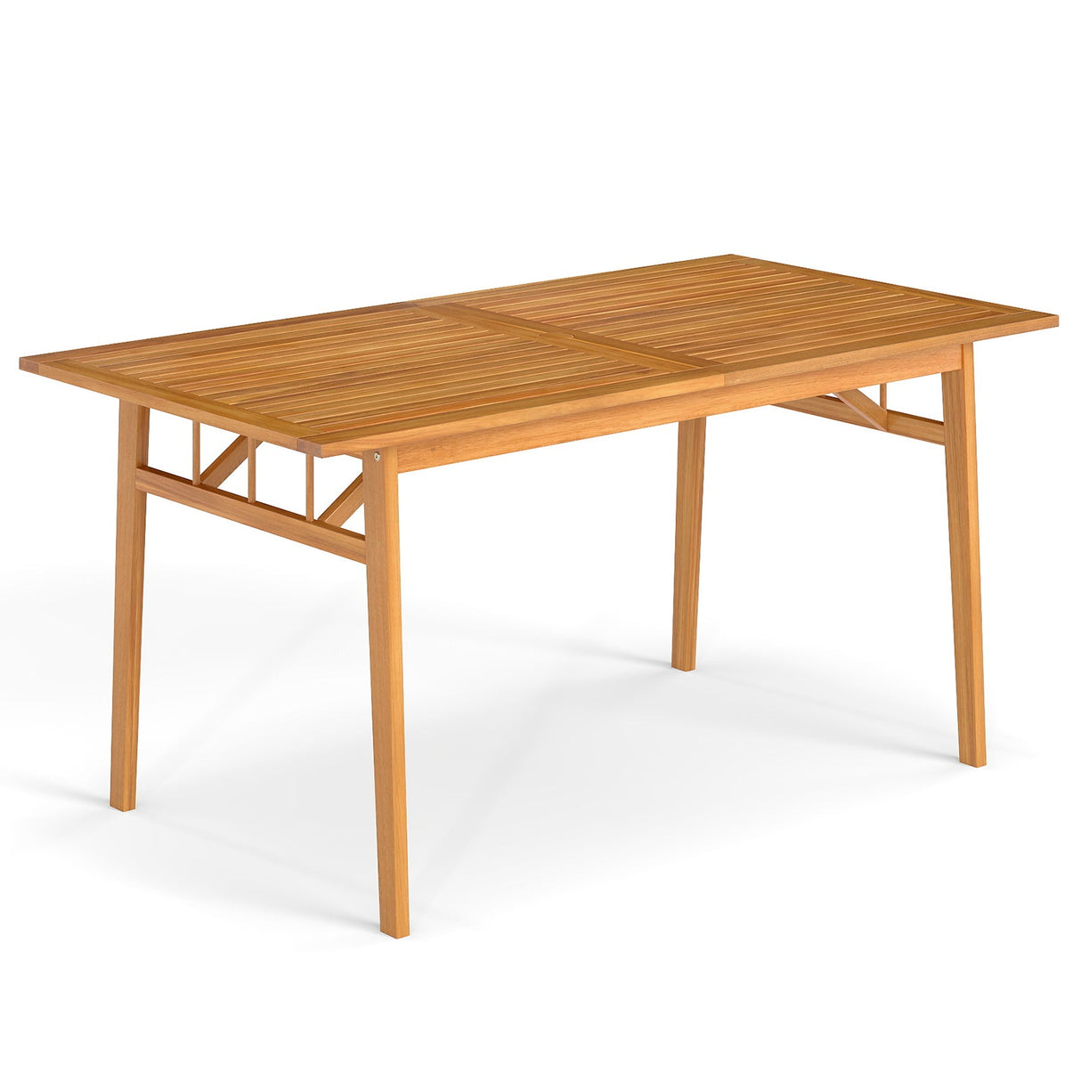 Mesa de comedor de madera para exteriores con orificio para sombrilla y base estable