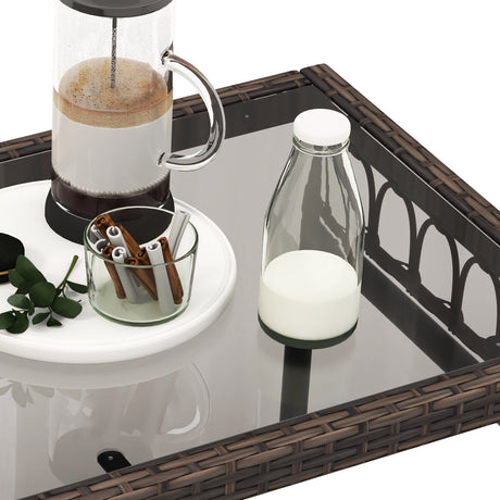 Juego de conversación de bistro de mimbre para exteriores de 4 piezas con cojines suaves y mesa de centro de vidrio templado - Beige