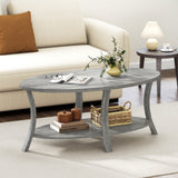 Mesa de centro ovalada de 2 niveles con estante de almacenamiento - Gris