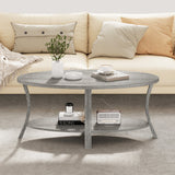 Mesa de centro ovalada de 2 niveles con estante de almacenamiento - Gris
