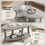 Mesa de centro ovalada de 2 niveles con estante de almacenamiento - Gris