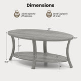 Mesa de centro ovalada de 2 niveles con estante de almacenamiento - Gris
