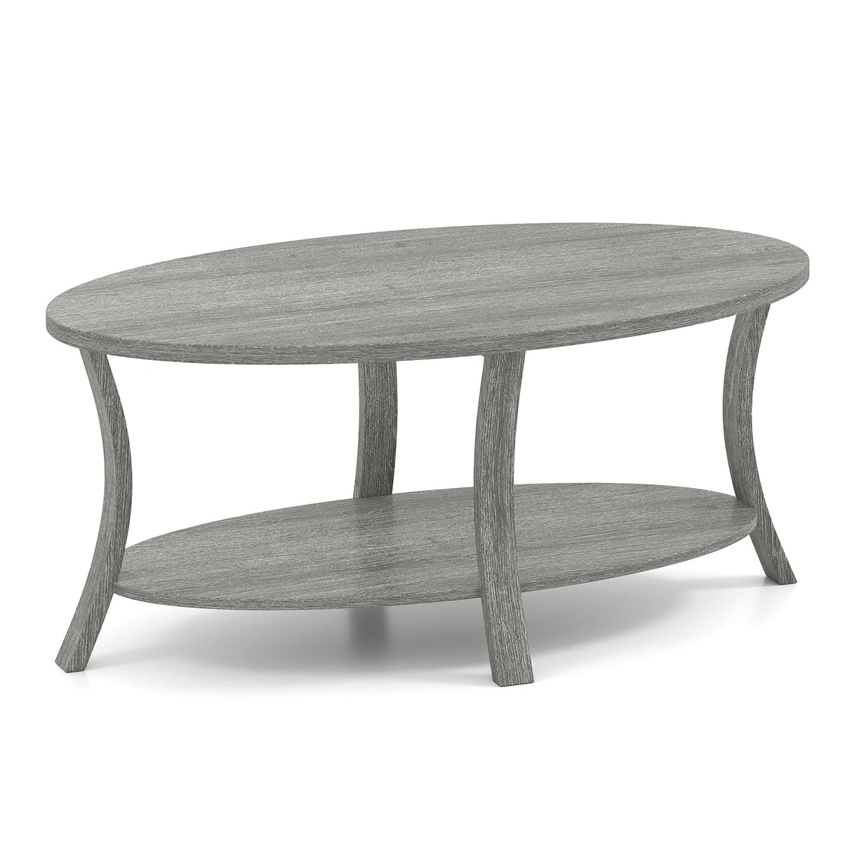 Mesa de centro ovalada de 2 niveles con estante de almacenamiento - Gris