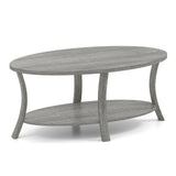 Mesa de centro ovalada de 2 niveles con estante de almacenamiento - Gris