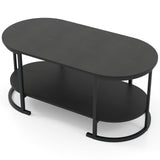 Oval Coffee Table 2-Tier Wooden Accent Table with Spacious Tabletop and Open Storage Shelf