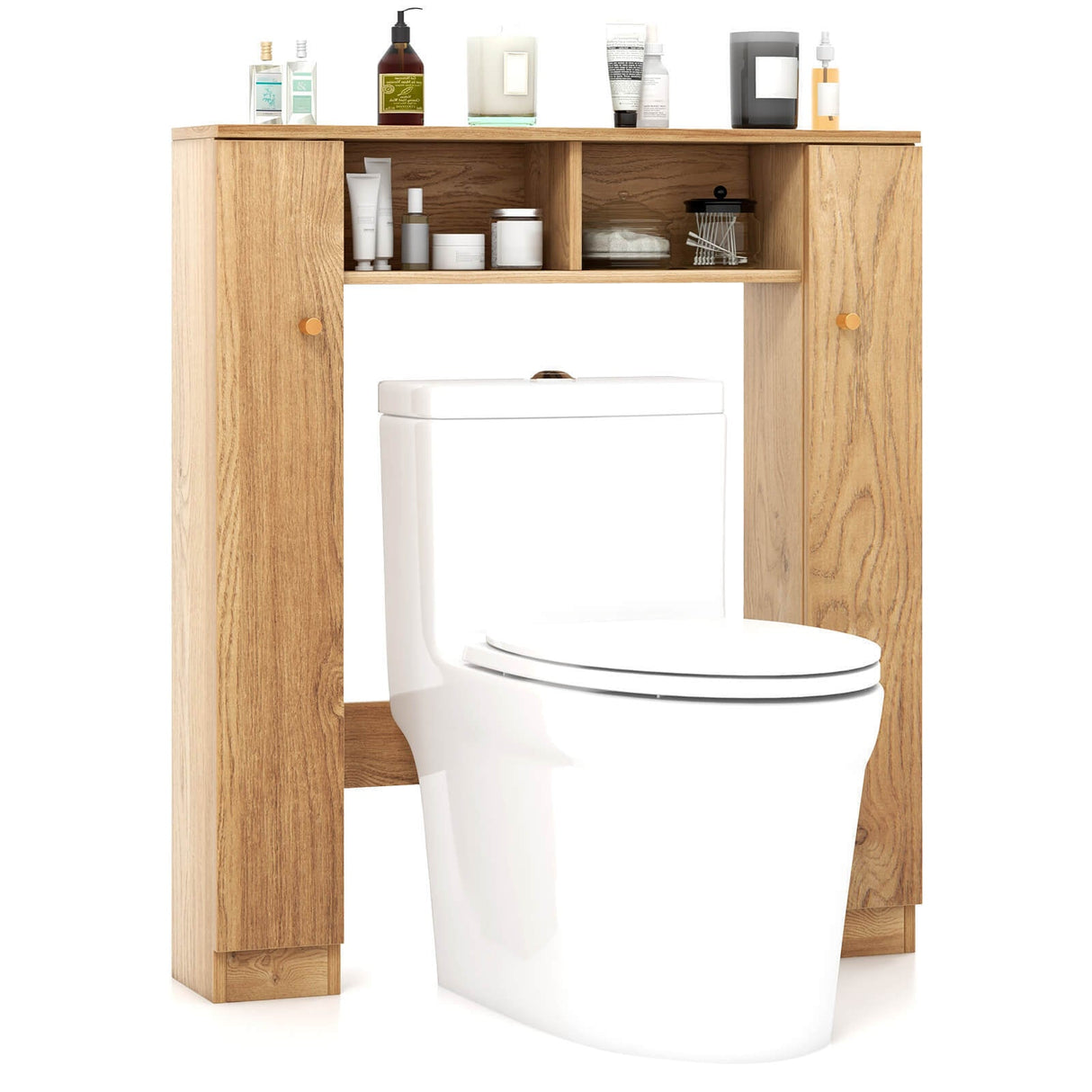 Mueble de almacenamiento para encima del inodoro con 2 compartimentos abiertos y 4 estantes ajustables