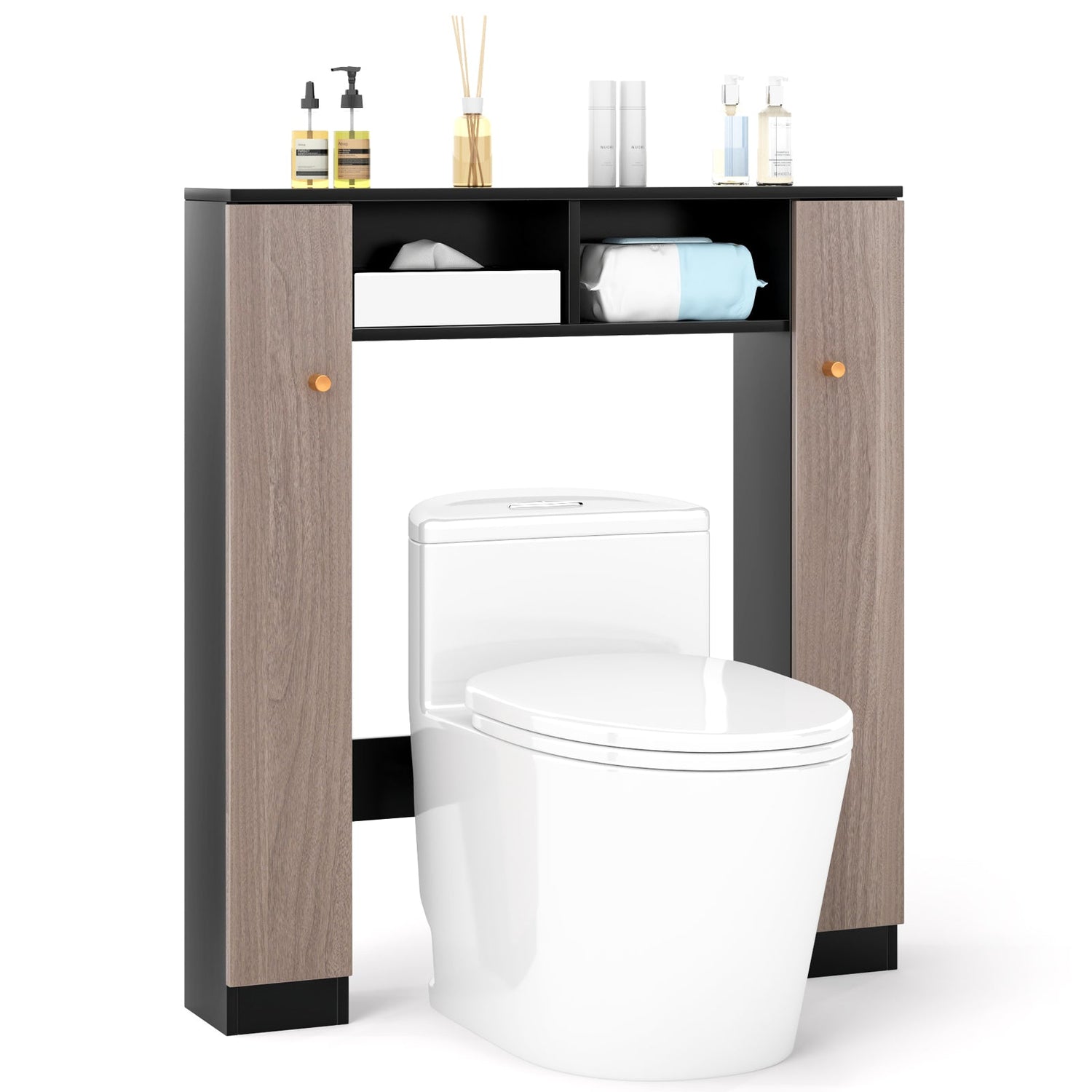 Mueble de almacenamiento para encima del inodoro con 2 compartimentos abiertos y 4 estantes ajustables