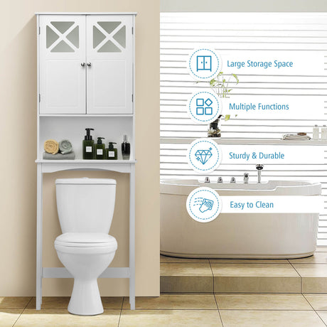 Mueble de almacenamiento de baño de 2 puertas sobre el inodoro con estante ajustable