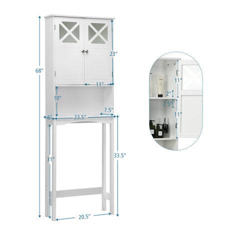 Mueble de almacenamiento de baño de 2 puertas sobre el inodoro con estante ajustable