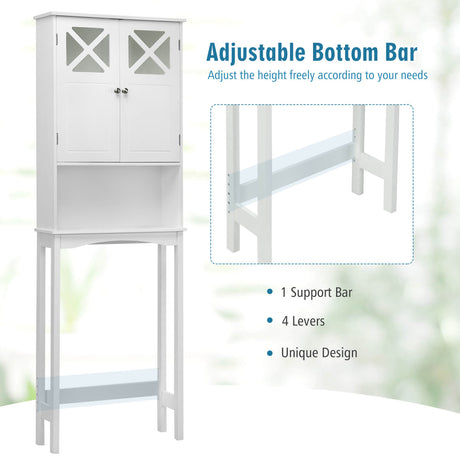 Mueble de almacenamiento de baño de 2 puertas sobre el inodoro con estante ajustable